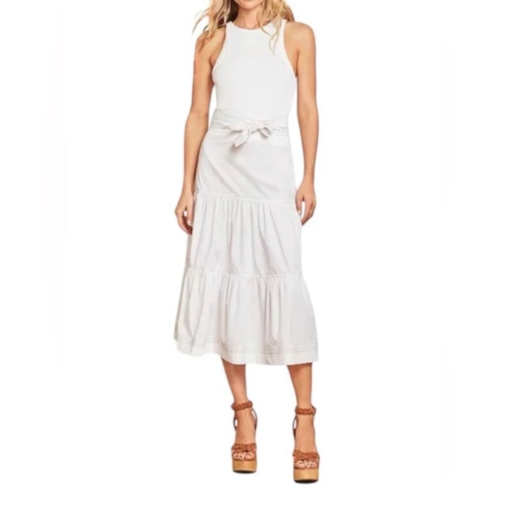 NWT Veronica Beard Austyn White Tired Belted Dress Womens Size Medium